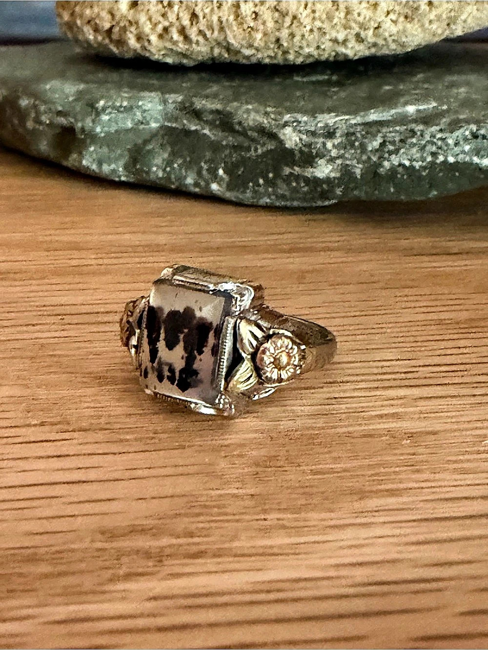 Ostby Barton OB Art Deco Dendritic Moss Agate Sterling 10k ring
